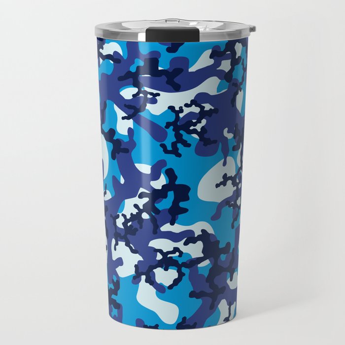 Blue Camouflage Print Cool Trendy Camo Pattern Travel Mug