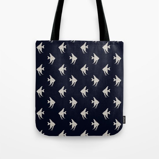White fishes on Navy blue maritime sea design Tote Bag