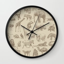 African Animals Vintage Illustration Pattern II Wall Clock