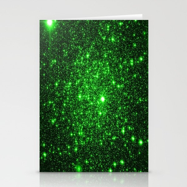gAlAXy Green Sparkle Stars Stationery Cards
