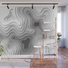 White Topographic Map Wall Mural