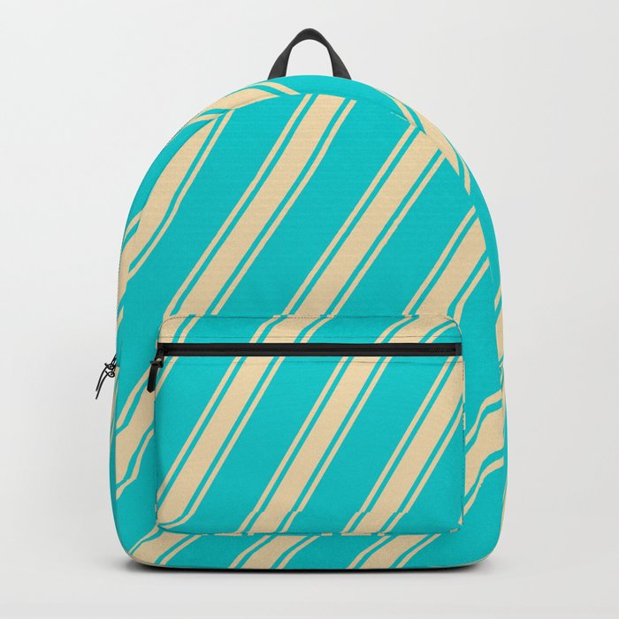 Dark Turquoise and Tan Colored Lines Pattern Backpack