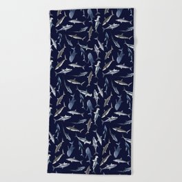 SHARKS PATTERN (NAVY BLUE) Beach Towel