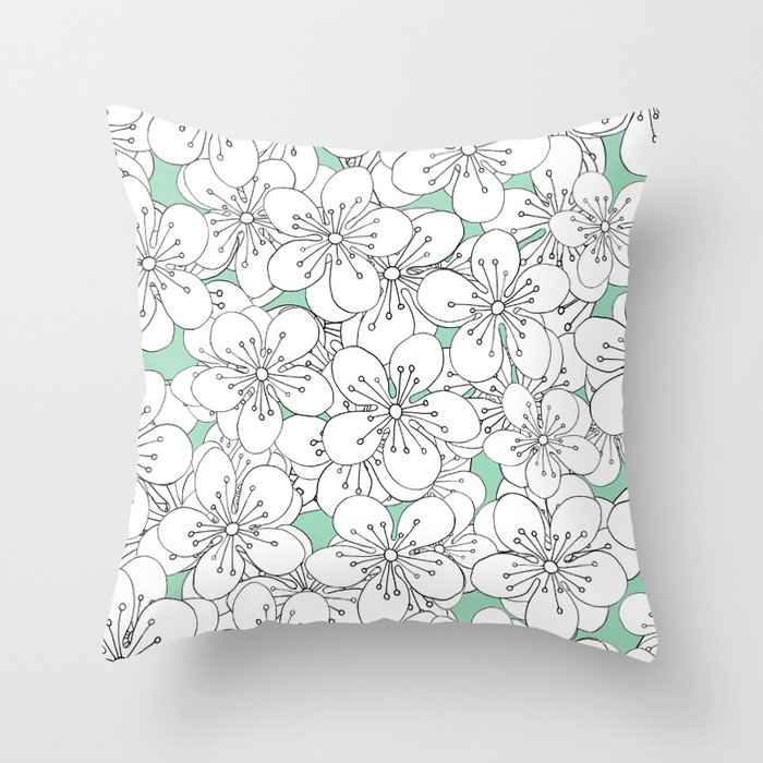 Cherry Blossom With Mint Blocks - In Memory of Mackenzie Throw Pillow