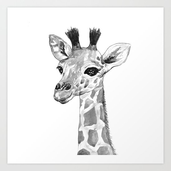 baby giraffe, black and white Art Print