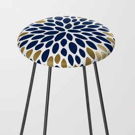 Floral Bloom Navy and Gold Counter Stool