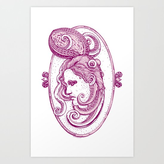 Octopus/girl in pink Art Print