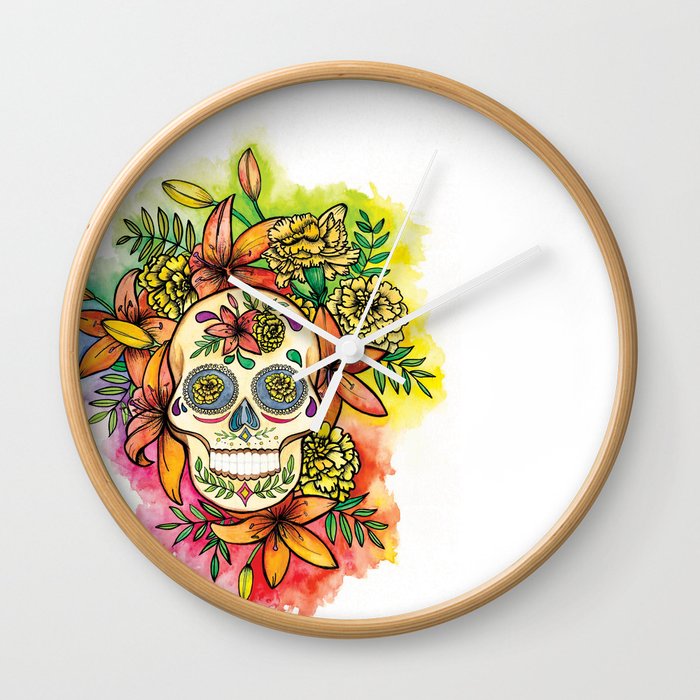 La Kalaka The Sugar Skull Wall Clock By Mayacorona Society6