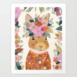 Floral Bunny Easter Art Print