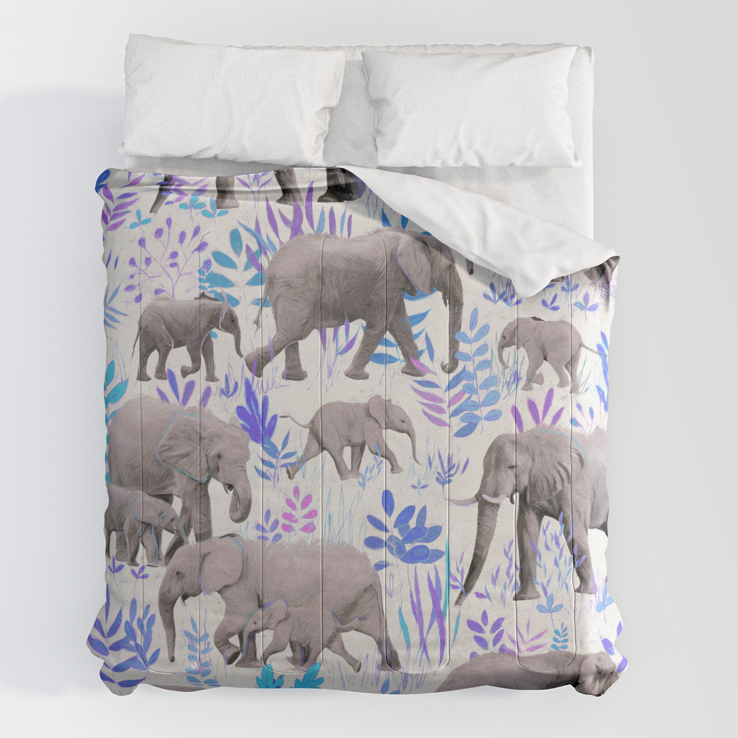 Sweet Elephants In Aqua Purple Cream And Grey Comforters By Micklyn Society6