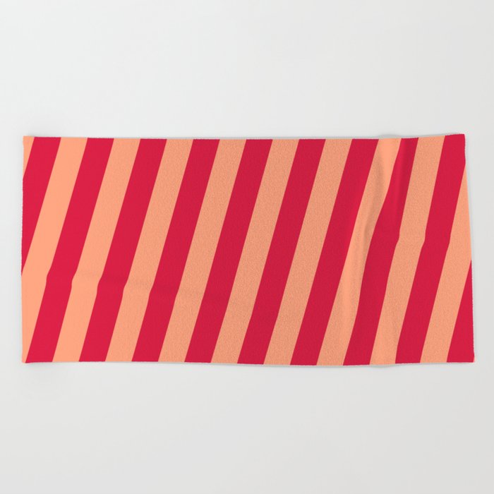 Crimson and Light Salmon Colored Lines Pattern Beach Towel