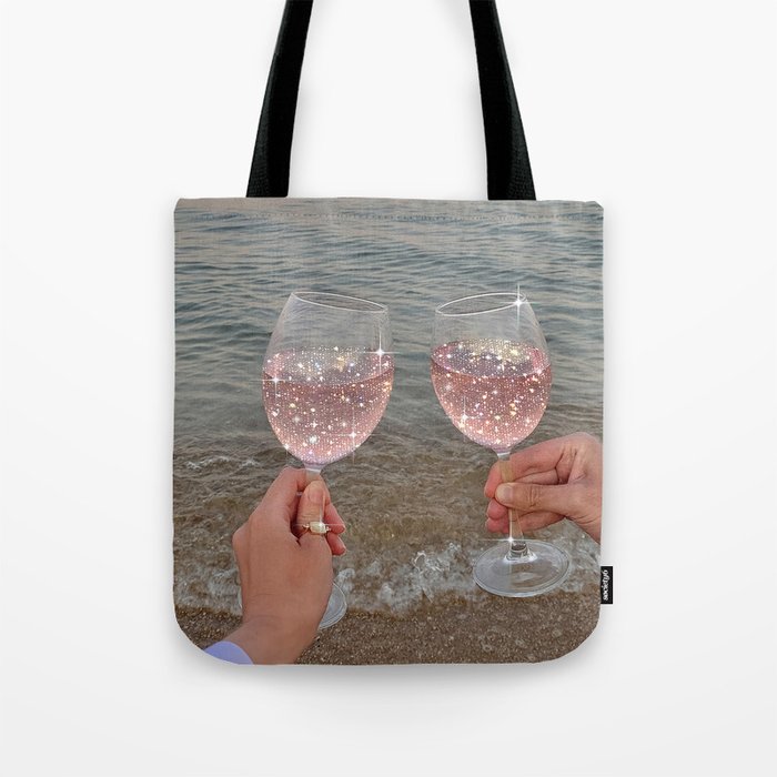 Wine Glass Glitter Sunset Drinks  Tote Bag