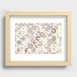 Seamless vintage pattern with an effect of attrition. Patchwork carpet. Hand drawn seamless abstract pattern from tiles. Azulejos tiles patchwork. Portuguese and Spain decor.  Recessed Framed Print