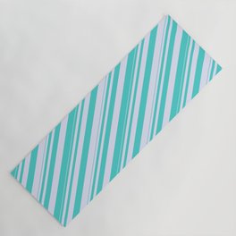 [ Thumbnail: Turquoise & Lavender Colored Lined/Striped Pattern Yoga Mat ]