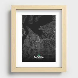 Tacoma, Washington, United States - Dark City Map Recessed Framed Print