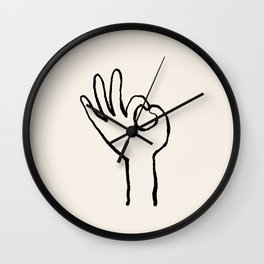 OK hand Wall Clock | Good, Perfect, Funny, Ok, Success, Great, Stroke, Inkdrawing, Lineart, Handdrawn 