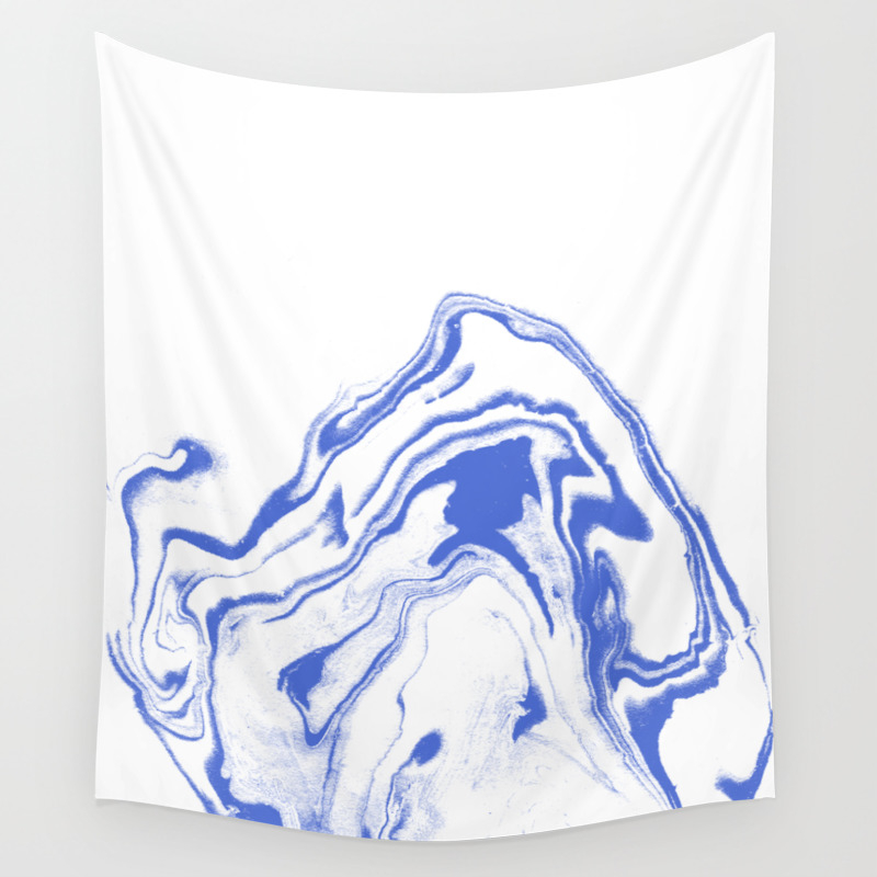 Rushi Spilled Ink Watercolor Abstract Painting Marble Blue White