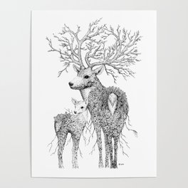 Leaf Stag and Deer Poster