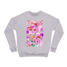 Hand Painted Abstract Pink Coral Violet Green Watercolor Floral Crewneck Sweatshirt