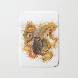 Octopus Bath Mat | Illustration, Retro, Ocean, Squid, Painting, Seafood, Tattoo, Life, Vintage, Fish 
