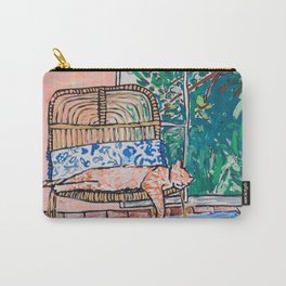 Napping Ginger Cat in Pink Jungle Garden Room Carry-All Pouch