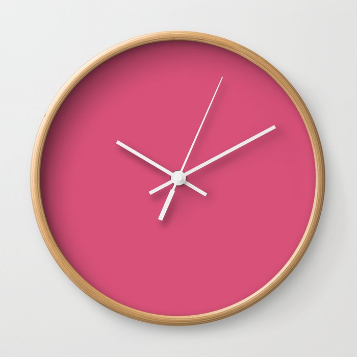 Mid-tone Magenta Solid Color - Patternless Pairs Pantone 2022 Popular Shade Pink Flambe 18-2133 Wall Clock