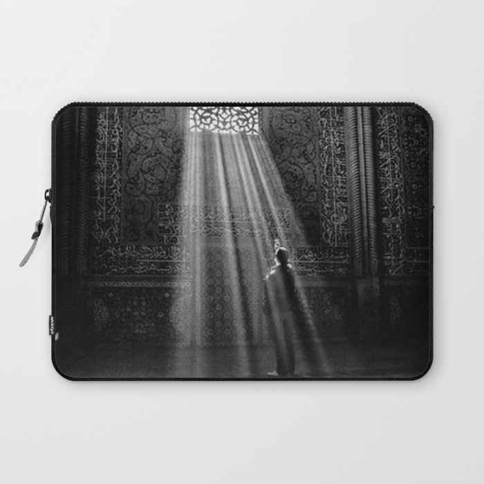 Rays of Sun through medieval blind window tracery black and white photograph / art photography Laptop Sleeve
