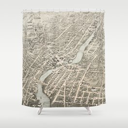 Vintage Pictorial Map of Pawtucket RI (1877) Shower Curtain | Vintage, Landscape, Illustration 