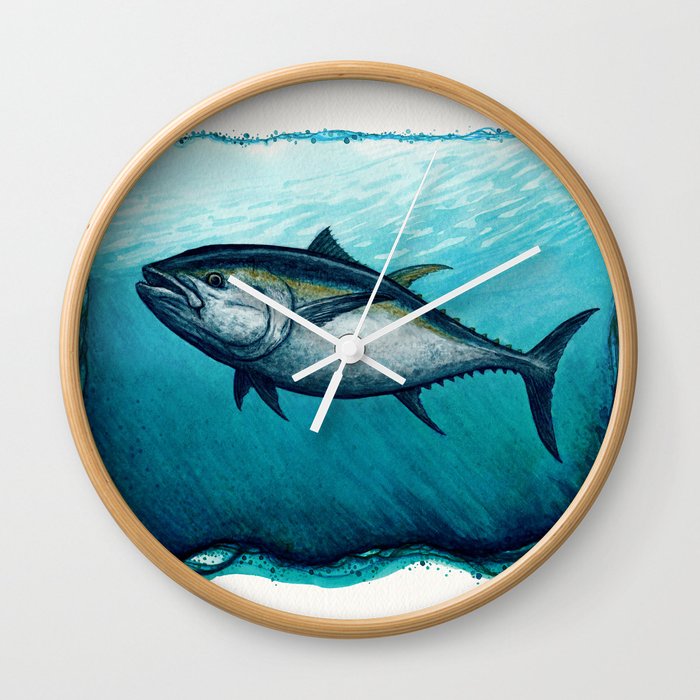 Bluefin Tuna ~ Watercolor Painting by Amber Marine,(Copyright 2016) Wall Clock
