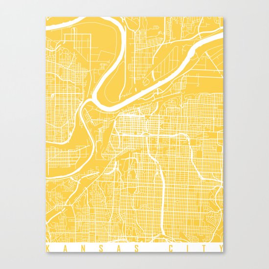 Kansas City map yellow Canvas Print
