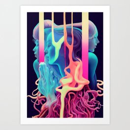 The Fates | Psychedelic neon abstract portrait  Art Print