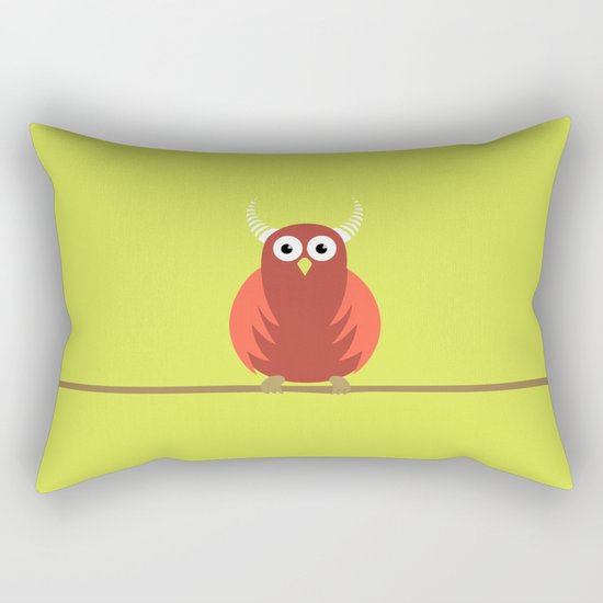 Red Cartoon Horned Owl Rectangular Pillow