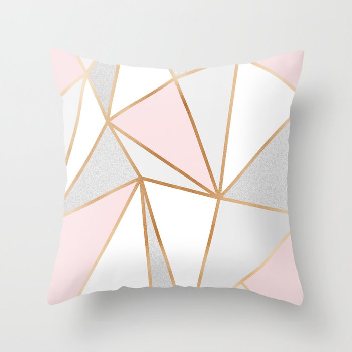 Pink, Grey & Gold Geo Throw Pillow
