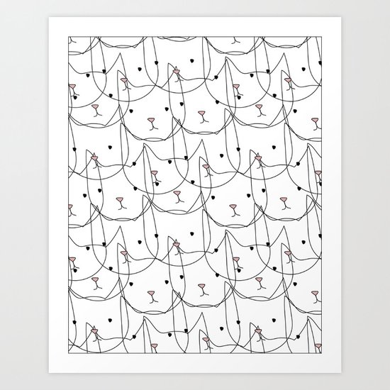 White Cats Overlapping Art Print