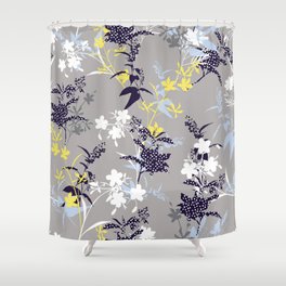 Modern contemporary silhouette floral with polka dot botanical shapes seamless pattern Shower Curtain