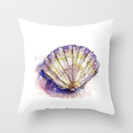 Watercolor Seashell Painting on White 7 Minimalist Coast - Sea - Beach - Shore Throw Pillow