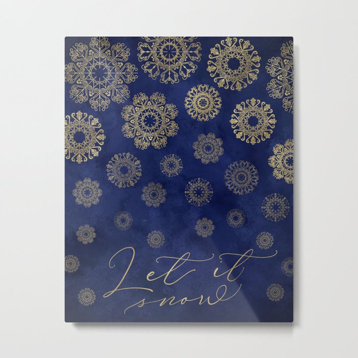 Let it snow, gold lace snowflakes in the night sky Metal Print