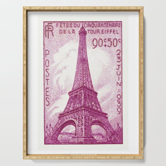 1939 FRANCE Eiffel Tower Postage Stamp Serving Tray