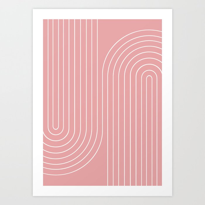 Minimal Line Curvature X Pink Mid Century Modern Arch Abstract Art Print