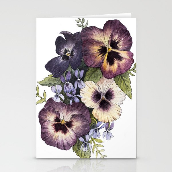Watercolor Pansy Bouquet Stationery Cards