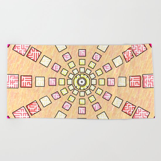 Ethnic wheel in pink Beach Towel