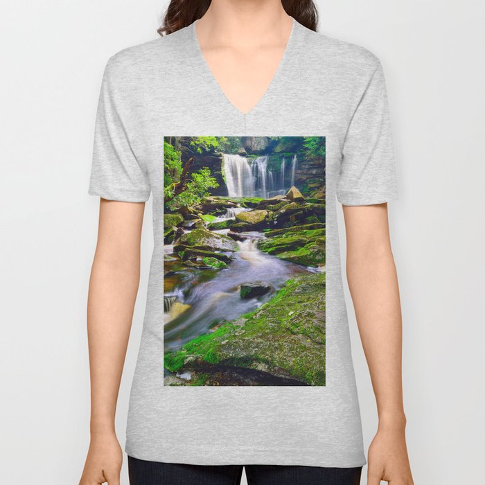 Blackwater Falls State Park West Virginia Waterfall Landscape V Neck T Shirt