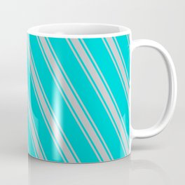 [ Thumbnail: Dark Turquoise and Grey Colored Stripes/Lines Pattern Coffee Mug ]