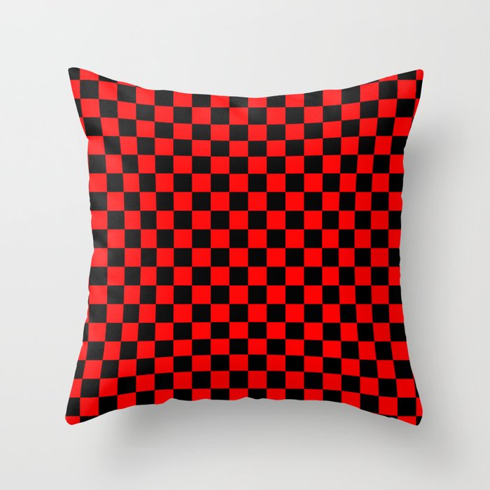 Scarlet and Black Checkerboard Throw Pillow