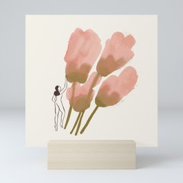 Woman with big flowers Mini Art Print
