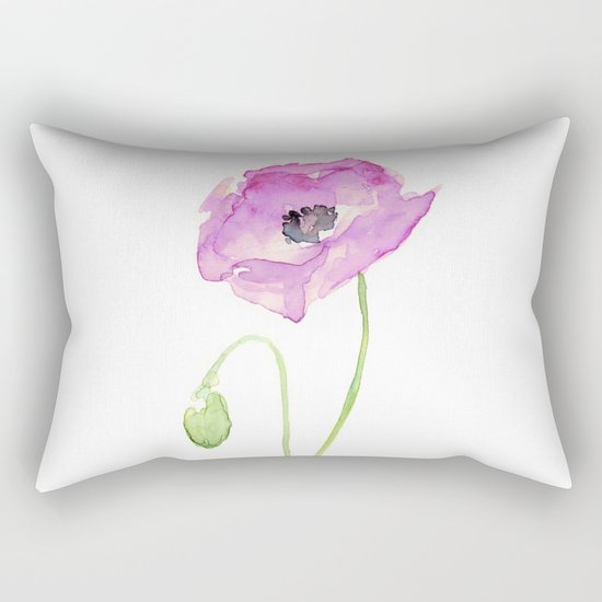 Flower Purple Poppy Floral Watercolor Rectangular Pillow