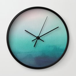 Abstract Watercolor Blend Teal - Turquoise Blue and White Paper Texture Wall Clock