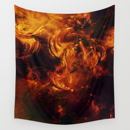Molten Fire Burst Flames Black and Orange Abstract Artwork Wall Tapestry