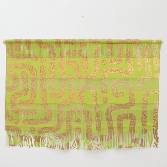 Lime Gold colored abstract lines pattern Wall Hanging