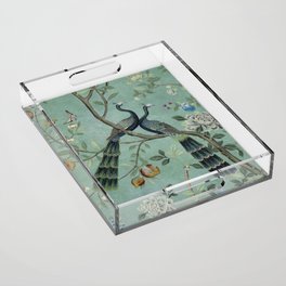 A Teal of Two Birds Chinoiserie Acrylic Tray